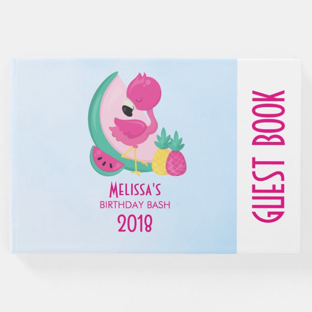 Libro De Visitas Flamingo rosa con sandía y piña (Anverso)