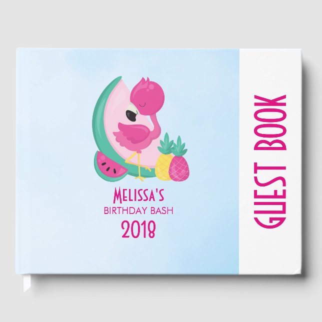 Libro De Visitas Flamingo rosa con sandía y piña (Anverso)