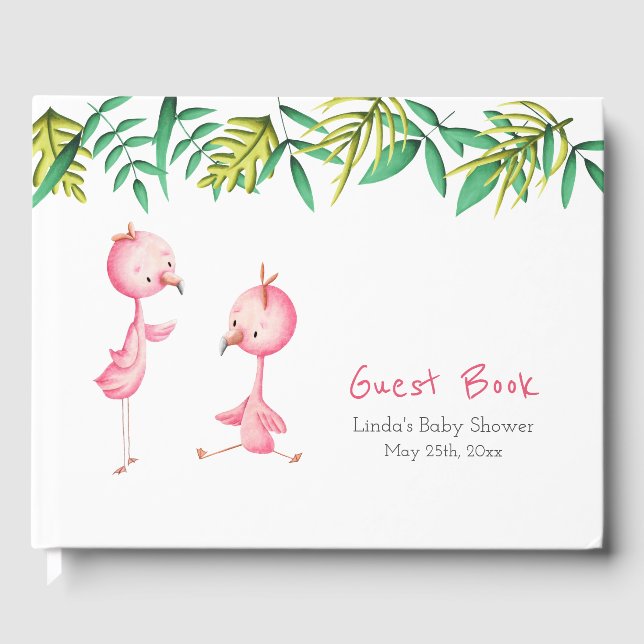 Libro De Visitas Flamingo Tropical Rosado Baby Shower (Anverso)
