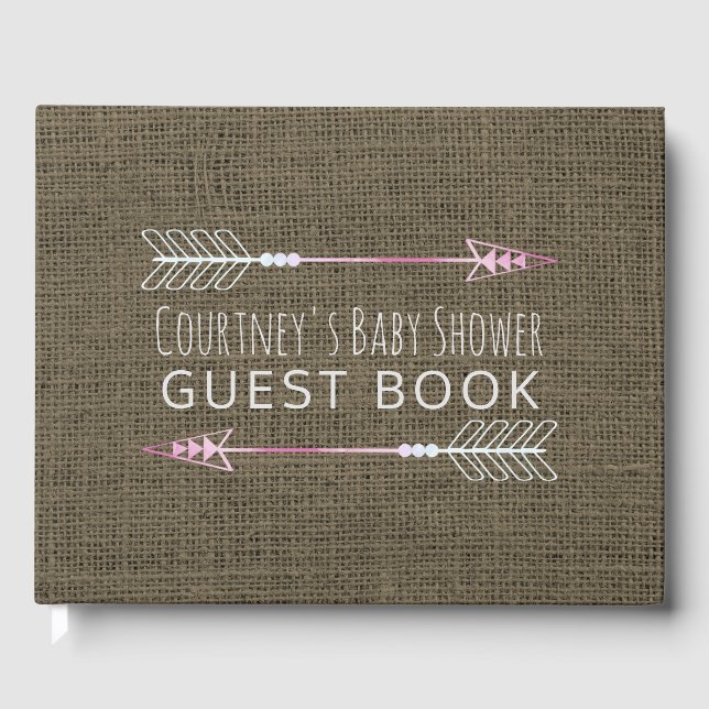 Libro De Visitas Flecha tribal Bebé Chica Burlap Baby Shower (Anverso)