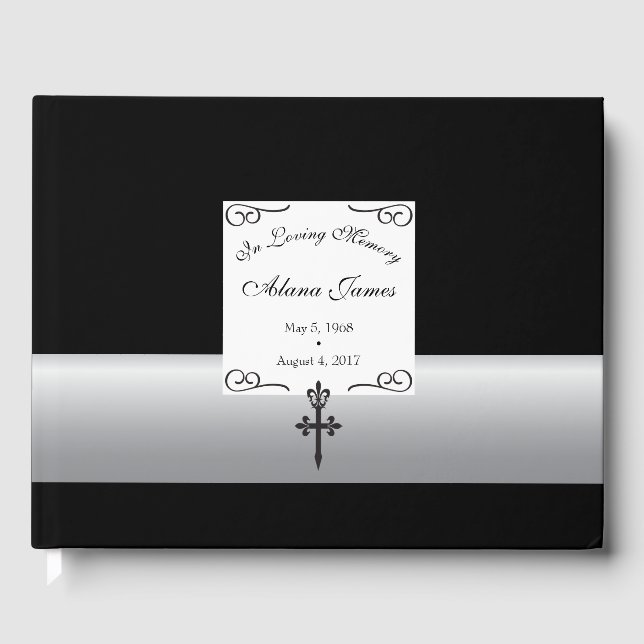 Libro De Visitas Fleur De Lis Cross Funeral Guest Book (Anverso)