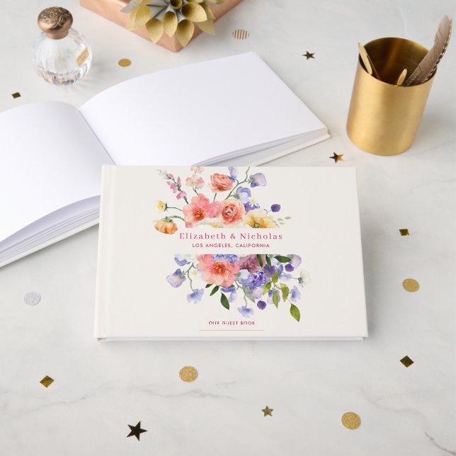 Libro De Visitas Flirty Floral Meadow | Boda de verano (Anverso Abierto)