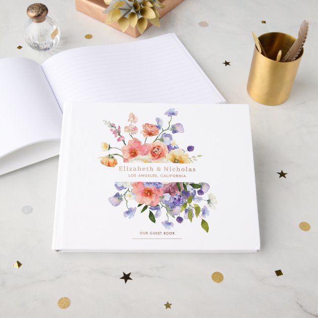 Libro De Visitas Flirty Floral Meadow | Boda de verano (Anverso Abierto)