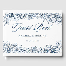 Libro De Visitas Flor azul blanca elegante