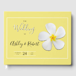 Libro De Visitas Flor blanca de Plumeria en Boda amarillo y moderno
