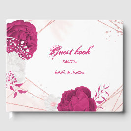 Libro De Visitas flor blanca fucsia romántica boda botánico