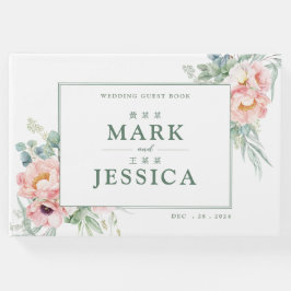 Libro De Visitas Flor blanca rosa Boda chino bilingüe