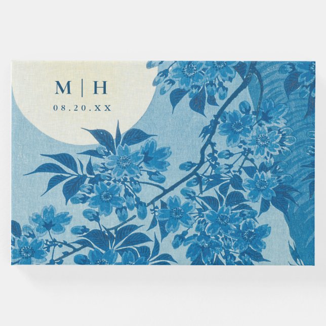 Libro De Visitas Flor de cerezo azul antiguo japonés (Anverso)