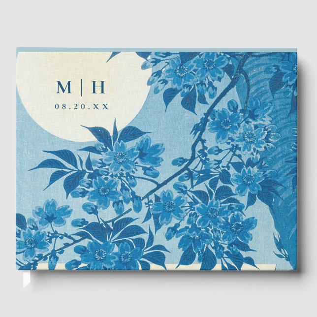 Libro De Visitas Flor de cerezo azul antiguo japonés (Anverso)