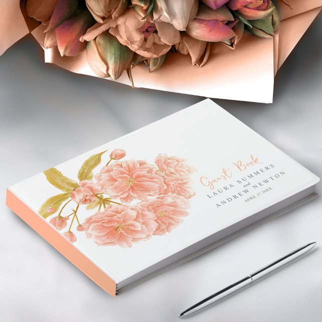 Libro De Visitas Flor de cerezo de melón acuarela boda personalizad (Subido por el creador)