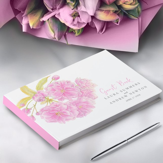 Libro De Visitas Flor de cerezo rosa acuarela boda personalizada (Subido por el creador)