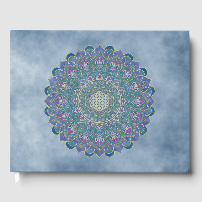 Libro De Visitas Flor de la Vida - Mandala Estilo India 1 (Anverso)