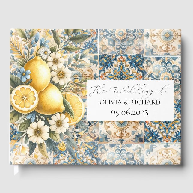 Libro De Visitas Flor de mosaico mediterránea Positano limón (Anverso)