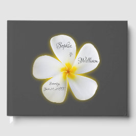 Libro De Visitas Flor de Plumeria Blanca Cuadrada Moderna, Boda