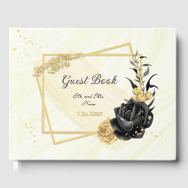 Libro De Visitas flor dorada y negra elegante botánica