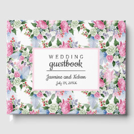 Libro De Visitas Flor personalizada Boho Boda azul blanco rosa