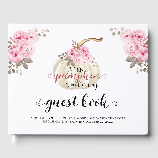 Libro De Visitas Flor rosa Baby Shower Chica de calabaza floral (Anverso)