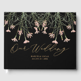 Libro De Visitas Flor salvaje elegante | Boda negra y de oro