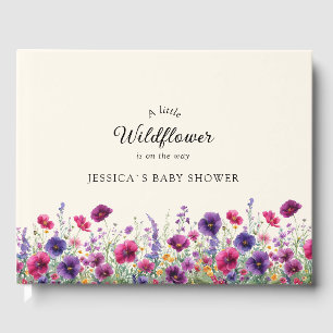 Libro De Visitas Flor silvestre, Baby Shower morado-rosada