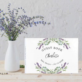 Libro De Visitas Flor violeta de lavanda de Baby Shower eucalipto