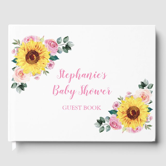 Libro De Visitas Flora rosa de girasol Baby Shower personalizada (Anverso)
