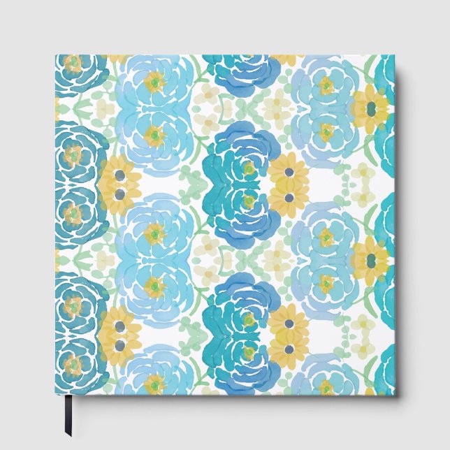 Libro De Visitas Floral Acuarela Azul y Amarillo (Anverso)