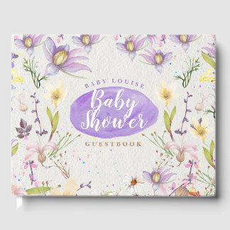 Libro De Visitas Floral acuarela morado Baby Shower personalizado