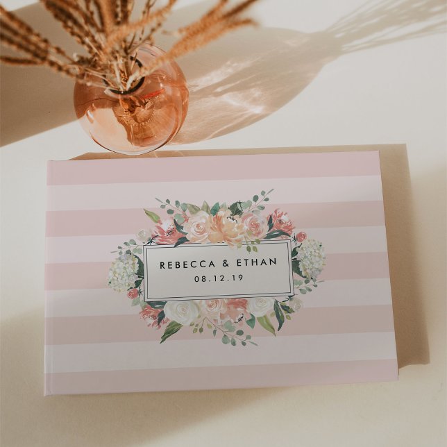 Libro De Visitas Floral antigua | Boda Rubor Stripe (Subido por el creador)
