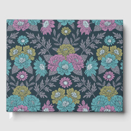 Libro De Visitas Floral azul oscuro, verde y púrpura