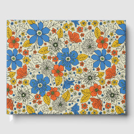 Libro De Visitas Floral azul retro, amarillo y Naranja
