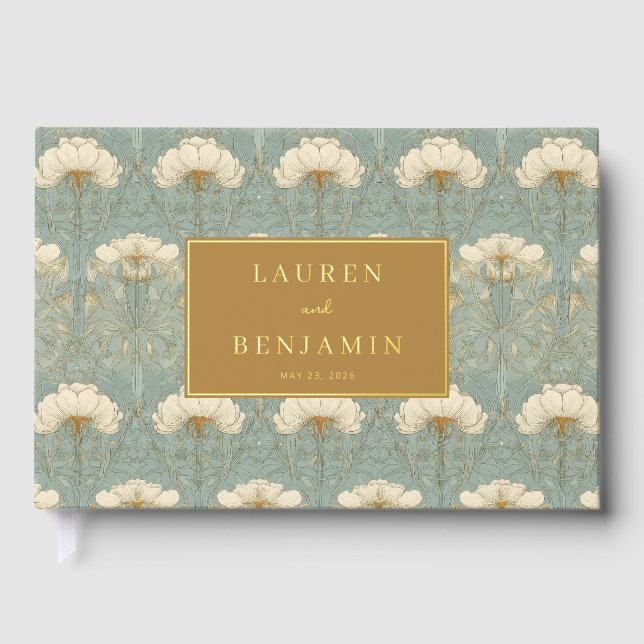Libro De Visitas Floral Azul Turquesa Elegante (Anverso)