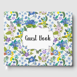 Libro De Visitas Floral Azul Vintage Campestre