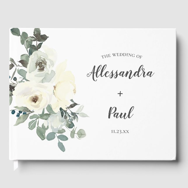 Libro De Visitas Floral azul y blanca turbia (Anverso)