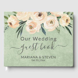 Libro De Visitas Floral Beige Green Boda Guest Book