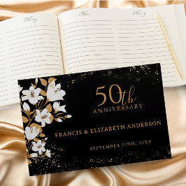 Libro De Visitas Floral Black Gold 50° aniversario Boda