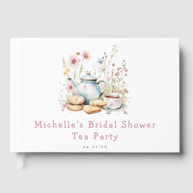 Libro De Visitas Floral Bridal Shower Tea Fiesta (Anverso)