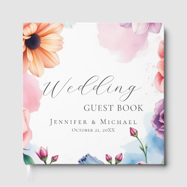 Libro De Visitas Floral Chic Simple Minimalist Modern Plain Wedding (Anverso)