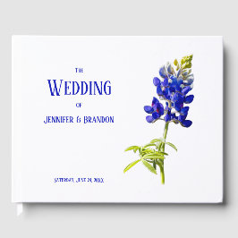 Libro De Visitas Floral de azul sobre blanco, Boda