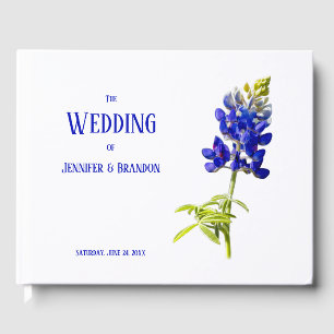 Libro De Visitas Floral de azul sobre blanco, Boda