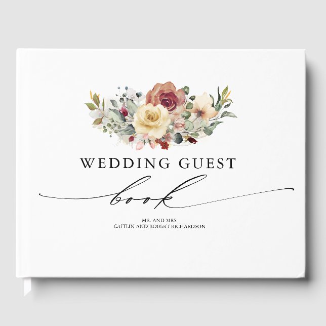 Libro De Visitas Floral de flor rústica caída elegante matrimonio (Anverso)