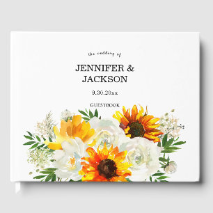 Libro De Visitas Floral de girasol - Blanco
