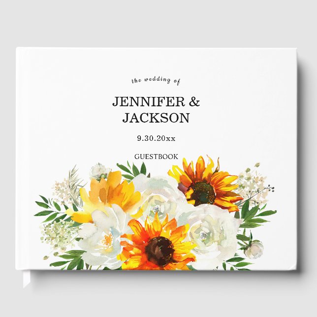 Libro De Visitas Floral de girasol - Blanco (Anverso)
