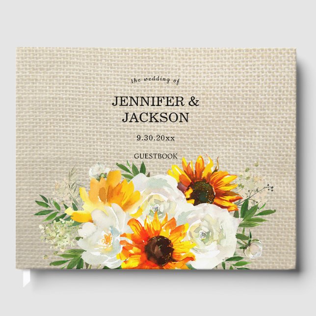 Libro De Visitas Floral de girasol - Burlap (Anverso)