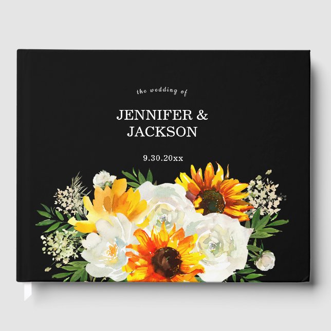 Libro De Visitas Floral de girasol - Negro (Anverso)