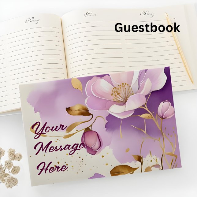Libro De Visitas Floral de oro morado de bonito (Subido por el creador)