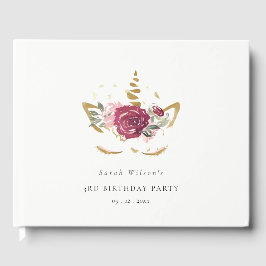 Libro De Visitas Floral de oro rosado de unicornio de cualquier eda