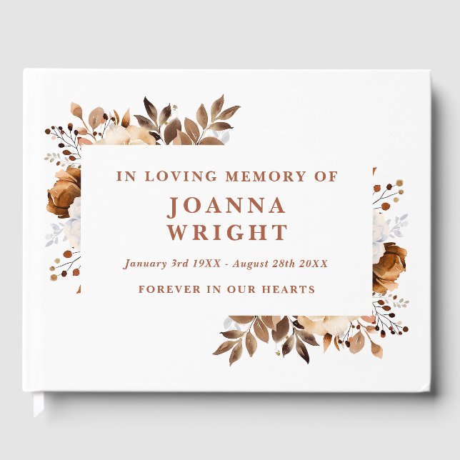 Libro De Visitas Floral De Terracota Rústica En Funeral De Memoria  (Anverso)