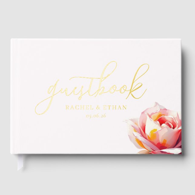 Libro De Visitas Floral Dorado Elegante (Anverso)