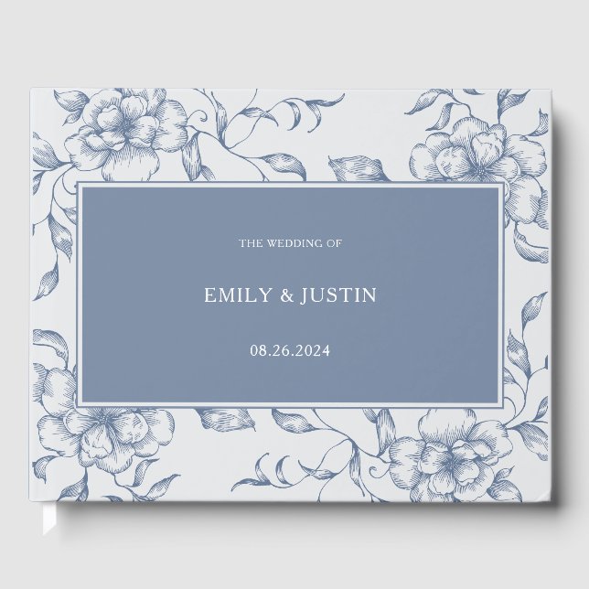 Libro De Visitas Floral Dusty Blue Elegant Wedding (Anverso)