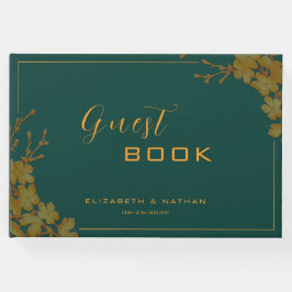 Libro de visitas floral elegante esmeralda verde y